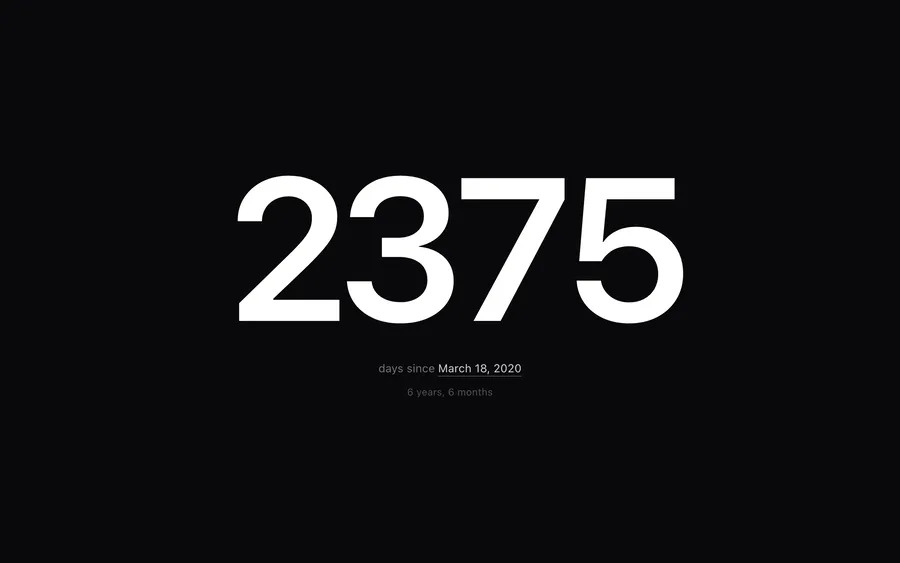 A large day count above the words days since March 18, 2020